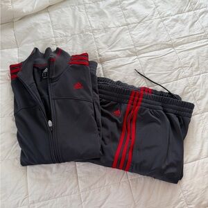 Adidas Charcoal and Scarlet Tracksuit men’s size medium jacket and pants